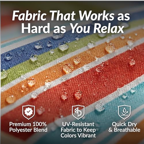 Sunnydaze Quilted Double Hammock for Outside with Spreader Bars and Pillow - 450 lb Capacity, 74x55 Inch Bed, UV Resistant, Quick Dry - Chains Included, Stand Sold Separately - Caribbean Stripe - color: Caribbean Stripe