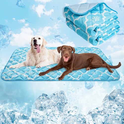 EXPAWLORER Dog Cooling Mat-28.3''*47.2'' Upgraded Extra Large Cooling Pad for Dog Dogs Cats Pets in Summer Keep Cool,Washable,Non-Slip Blanket for Grate Sofa Bed Outdoor - color: Blue