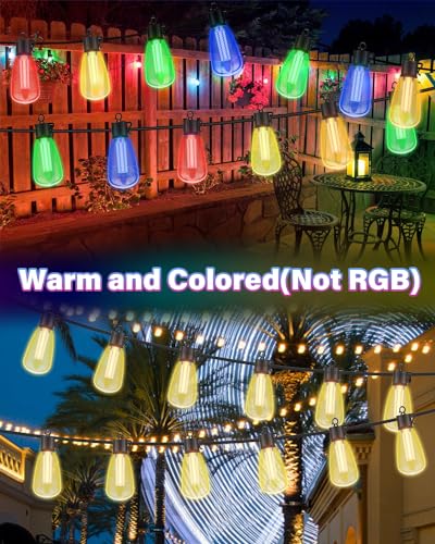 98FT Outdoor String Lights with Remote - Multicolor & Warm White, 8 Light Modes Timer Waterproof Patio Lights Plug In Dimmable String Lights Shatterproof for Outside Porch Backyard Party