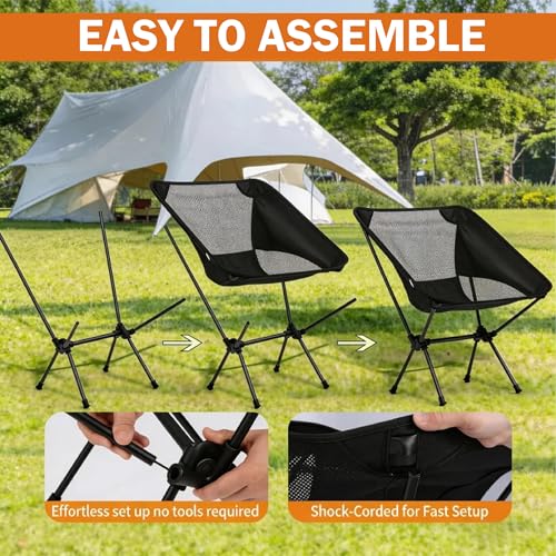 Camping Chair, Portable Foldable Compact Chair with Breathable Nylon Mesh, Lightweight Folding Backpacking Hiking Chair for Outdoor Camp, Travel, Beach, Picnic, Festival, Hiking (Black) - color: Black