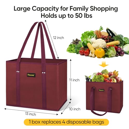 BALEINE 3Pk Reusable Grocery Bags, Foldable Shopping Bags for Groceries with Reinforced Bottom & Handles (Red) - color: Red, size: 3 Pack