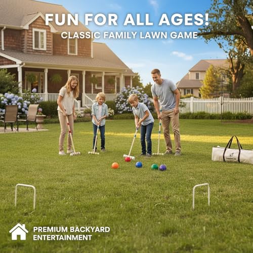 Croquet Set for Adults 28'' with Wooden Mallets, Colored Balls, Sturdy Carrying Bag for Adults &Kids, Perfect for Outdoor Games, Lawn,Backyard,Park and More - size: Croquet Set-28''