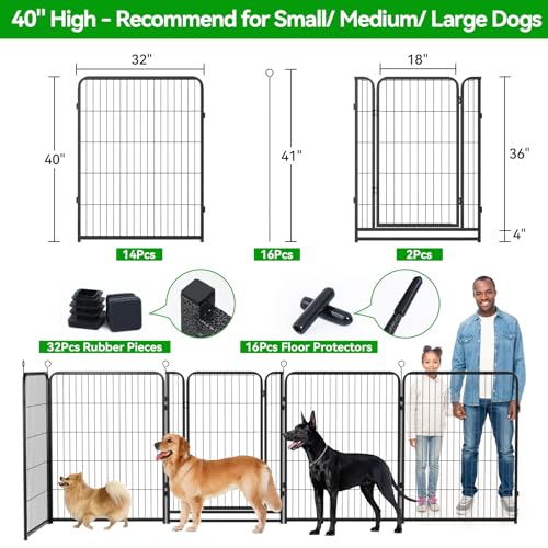 Kfvigoho Dog Playpen Outdoor Extra Wide 16 Piece Panels Heavy Duty Dog Fence 40" Height Anti-Rust with Doors Portable for RV Camping Yard, Total 42FT, 140 Sq.ft, Snowy Black - style: 32"W x 40"H