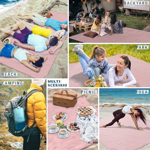 Famstar Beach Blanket Sandproof Waterproof 78''×81''1-5 Adults Oversized,Compact Lightweight Durable Beach Mat for Travel Camping Hiking Picnic Blanket - color: Pink, size: 78''×81''
