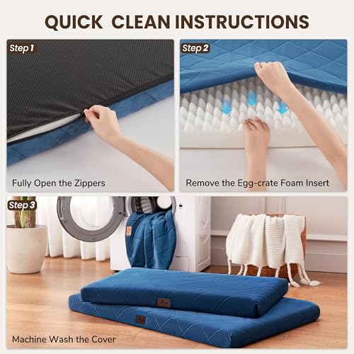 Orthopedic Dog Bed Mat Large Medium Sized Dogs, Waterproof Dog Crate Bed with Removable Cover, Washable Pet Bed with Egg Crate Foam, 35"x22", NOT Chewproof - size: 35"L x 22"W x 3"Th
