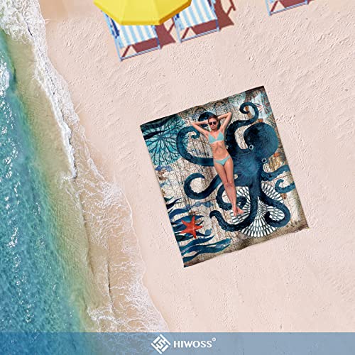 Beach Blanket Waterproof Sandproof Oversized 95”x 80”,Sand Free Beach Mat with Corner Pockets,Portable Mesh Bag for Beach Festival,Picnic,Travel and Outdoor Camping (Octopus) - color: Octopus