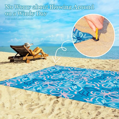 Beach Blanket Waterproof Sandproof 1-7 Adult Oversized 78 '' × 81 '' Lightweight Durable Compact Sand Free Extra Large Beach Mat for Travel Camping Hiking Picnic Blanket - color: Blue Flower, size: 78“x81”