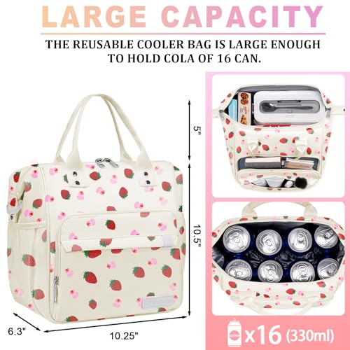 TuErCao Strawberry Cake Lunch Box for Women, Adult Insulated Lunch Bag for Work for Teacher Nurse Mom, Ladies Lunch Tote Bag, Loncheras para Mujer de Trabajo - color: A21: Strawberry Cake, size: Large