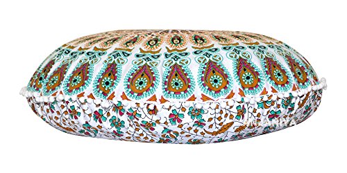 32" Peacock Mandala Bohemian Yoga Meditation Floor Pillow Cover Comfortable Home Car Bed Sofa Cushion Couch Seating Large Zipped Throw (32 inches, White Multi) - color: White Multi