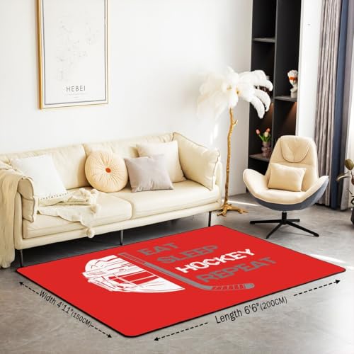 Hockey Area Rug 5x7 for Kids Boys Girls,Ice Hockey Carpet,Grey Eat Sleep Hockey Sketch Indoor Floor Mat Home Room Decor,Winter Ball Game Sports Area Runner Rug Non Slip - color: Color 21, size: 4'11" x 6'6" (Rectangular)