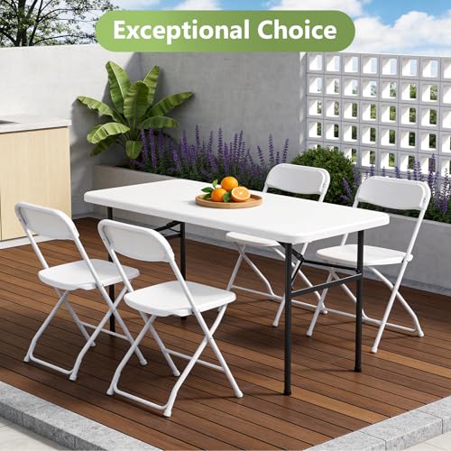 4ft Folding Table, Heavy Duty Plastic Card Table with Foldable Steel Legs, Metal Frame Support up to 400 lb, Portable for Indoor, Outdoor, Picnic, Camping, Dining, Party, White - color: White, size: 4FT