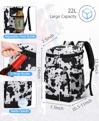Cooler Backpack, 22L Waterproof Soft Backpack Coolers Leak Proof Beach Backpack Insulated Picnic Lunch Bag for Fishing Camping,Beach,Hiking,Travel - color: Cow Print