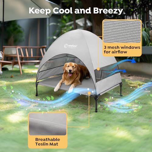 Veehoo Outdoor Dog Bed with Canopy, Cooling Elevated Pet Cot with Removable Shade, Non-Slip Feet, Raised Dog Cot for Large Dogs, Pet Tent Bed for Camping, Beach, Large, Grey, CWC2411 - color: Grey, size: 42.0"L x 30.0"W x 33.5"Th