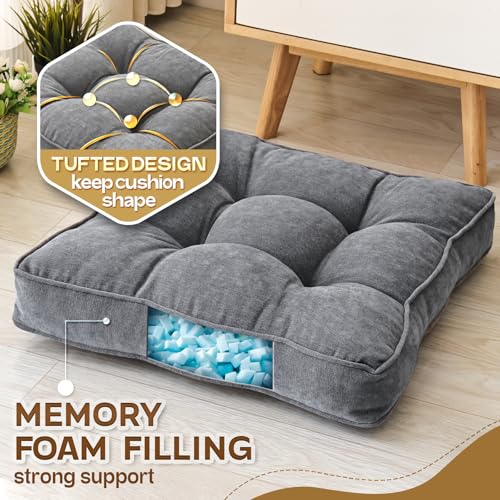 1 MIDDLE ONE Floor Pillow Set of 2, Memory Foam Floor Cushions for Adults, Large Meditation Pillow for Sitting, 22 x 22 Inches (Square | Grey) - color: Square | Grey