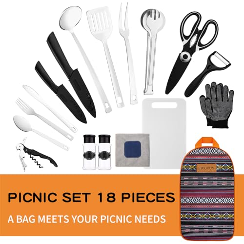 Camping Cooking Utensils Set- Camping Essentials Cookware Accessories Gear Must Haves Camper Tent Camp Kitchen Rv Gadgets Outdoor Stove Portable Picnic Gifts for Women BBQ Stuff - color: National style
