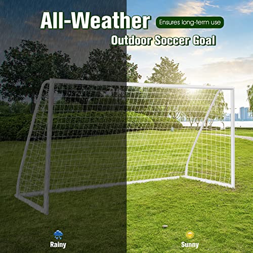 Goplus Soccer Goal, 12'x6'/8'x6'/6'x4' Soccer Net with Strong UPVC Frame, Quick Set-up, High-Strength Netting, Portable Weatherproof Soccer Goals for Backyard Kids Soccer Practice Training - style: 12ftx6ft
