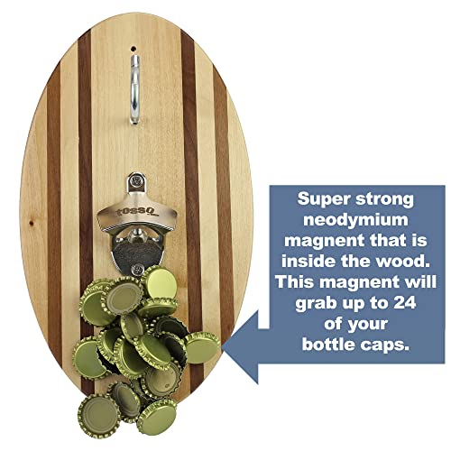 Hook and Ring Game Pro (Beach Stripes) with Bottle Opener and Magnetic Bottle Cap Catch - Easy Wall Mount Ring Toss Game