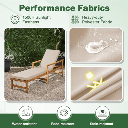 Chaise Lounge Cushions Outdoor, 80x 26x 3 Inch Waterproof & Fade-Resistant Lounge Chair Cushion, Outdoor Chaise Cushion with Removable Cover & Ties for Lawn, Patio, Pool & Beach, Beige - color: Beige, size: 80x26+3"