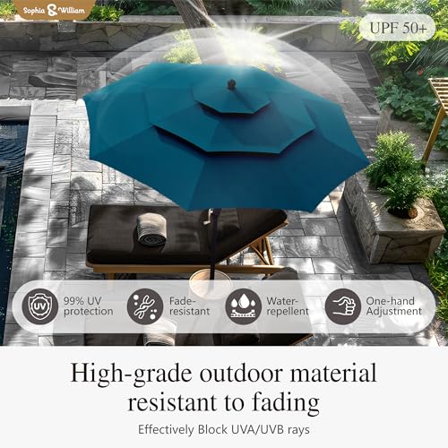 Sophia & William 10ft 3 Tier Auto-tilt Patio Umbrella,Wind Resistent,Outdoor Patio Umbrellas Double Vented Umbrella with Crank for Pool Garden Backyard, Cyan-blue - color: Cyan