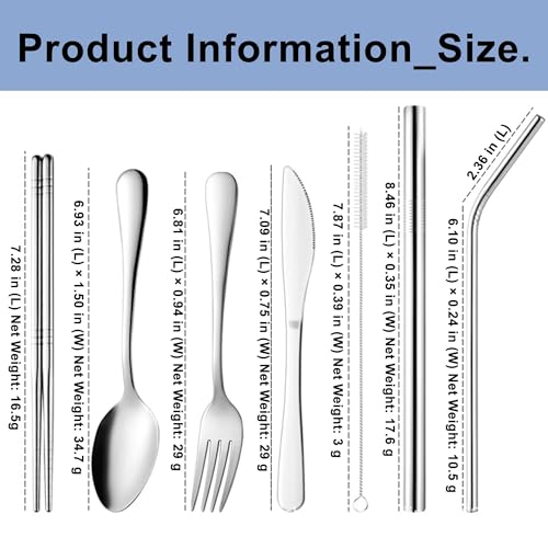 Travel Utensils with Case, Cutlery Set Portable Camp Reusable Flatware Silverware, 7 Pcs Stainless Steel Reusable Cutlery Set, Include Fork, Spoon, Knife, Chopsticks, 2 x Straws & Straw Cleaner Brush - color: Blue
