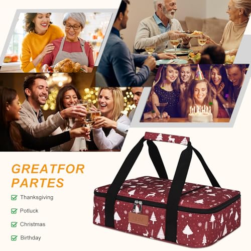 BBV Insulated Casserole Carrier for Hot or Cold Food, Food Warmer Bag Fits 9"x13" Baking Dish, Durable Nylon Leak Proof Food Containers for Travel, Potluck, Parties, Picnic, Cookouts (Christmas Elk) - color: Christmas Elk