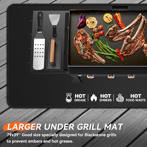 79x39 inches Large Under Grill Mats for Blackstone, Double-Sided Fireproof Outdoor Grill Protective Mat, Oilproof Waterproof BBQ Fire Pit Fireplace Mat - color: 79"x39"