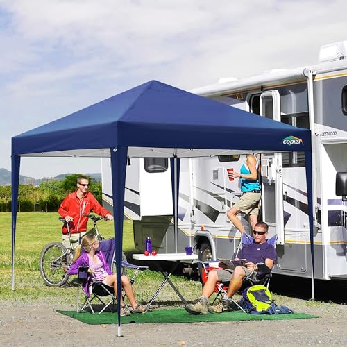 COBIZI 10x10 Pop Up Canopy Tent with 4 Removable Sidewalls, UPF 50+ Waterproof 10x10 Outdoor Portable Canopy for Commercial, Parties, Backyard, Beach with Carry Bag, Ropes, Stakes (Navy Blue, 10'x10') - color: Deep Blue, size: 10x10 FT