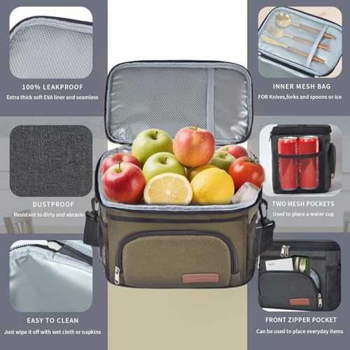 ExtraCharm Insulated Lunch Bag for Women/Men - Reusable Lunch Box for Office Picnic Hiking Beach - Leakproof Cooler Tote Bag Organizer with Adjustable Shoulder Strap for Adults - Dark yellow - color: Dark Yellow