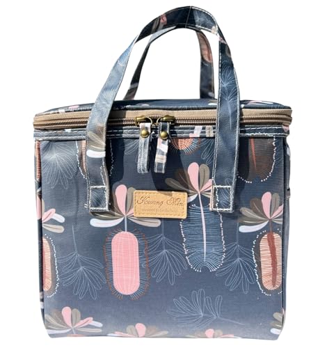 Kwang Min Floral Insulated Lunch Bag for Women,Reusable Lunch Box,Large Cooler for Office,Picnic Outdoors,Premium Quality Waterproof Fabric,Ideal Gift for Outdoors and work (Navy Dandelion) - color: Navy Dandelion
