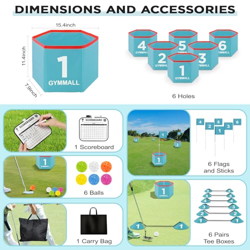 Golf Bucket Yard Game, Backyard Golf Set for Kids, Adults and Family, Outdoor and Indoor Portable 6 Holes Golf Course with Balls, Flags and Carry Bag for Lawn, Park, Beach and Hotel - Blue - color: Blue, size: 6 Holes