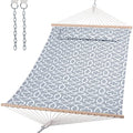 SUNCREAT Double Quilted Hammock with Hardwood Spreader Bar, Extra Large Soft Pillow, Heavy Duty 2 Person Hammock for Indoor, Outdoor, Grey Pattern - color: Grey Pattern