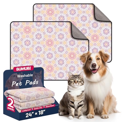 Washable Dog Pee Pads - Absorbent Reusable Puppy Training Pads, Waterproof Leak - Proof & Non - Slip for Crate Whelping Potty Training 24x18 (Pack of 2) - color: Pastel Multicolor, size: 24x18in(Pack of 2)