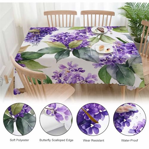 Violet Tablecloth for Rectangle Tables, 52"X70", Watercolor Violet Flowers, Purple, Picnic Table Cover, Indoor/Outdoor, Stain & Wrinkle Resistant - color: Violet