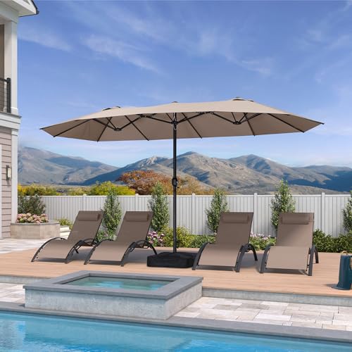 PURPLE LEAF 14ft Patio Market Umbrella with Base Double-Sided Rectangle Outdoor Table Sun Umbrellas with Crank 12 Heavy Duty Sturdy Ribs for Pool Beach Deck Backyard Taupe - color: Taupe, size: 14' X 8'