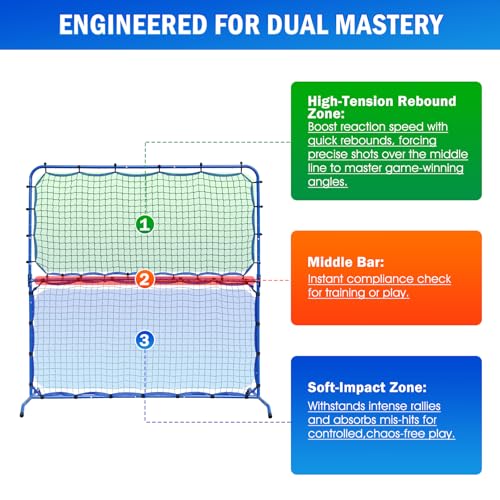 Pickleball Rebounder Net with Kitchen Lines System for Solo Training Equipment, 7.9FT or 6FT 2in1 Mini Pickleball Practice Net Portable Trainer for Driveway Backyard Garage, Easy Setup & Storage - size: 6FT Pickleball Net
