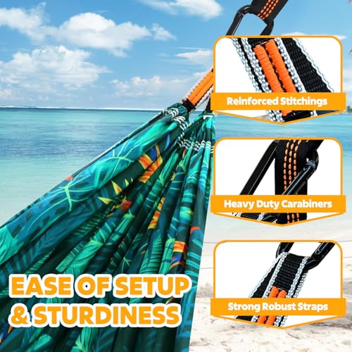 NATUREFUN Ultra-Light Travel Camping Hammock | 300kg Load Capacity,Breathable,Quick-Drying | 2 x Premium Carabiners,2 x Nylon Slings Included | Outdoor Indoor Garden - color: Tropical Plant, size: 275x140cm