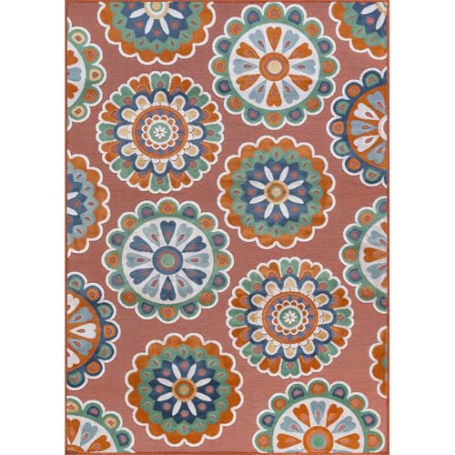 Outdoor Rug 6x9 Washable Area Rugs Indoor Outdoor Carpets Orange Bohemian Medallion Non Shedding Waterproof Easy Clean Patio Deck Porch Living Room Bedroom Garden RV (6 X 9 Orange) - color: 2-orange, size: 6' x 9' (Rectangular)