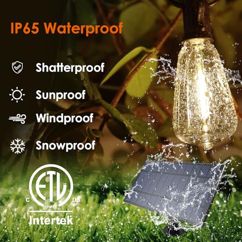 Bdrofn 120FT Solar String Lights Outdoor,Solar Patio Lights Waterproof with Remote & 40+2 Dimmable ST38 Shatterproof LED Bulbs,Commercial Grade Solar Powered String Lights for Outside - size: 120FT