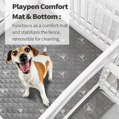 PJYuCien Dog Playpen Bottom Pad Fits for 36 Inch 4 Panels Exercise Pet Pen, Using as a Fence Stabilization and Puppy Pen Mat, Hoop and Loop Design, Grey (Playpen Not Included) - style: Grey Bottom, 36"Width, Grey ( Adhesive Tape Connections )
