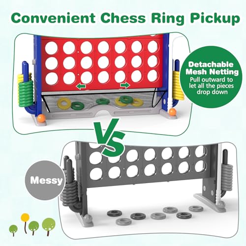 COSTWAY Giant 4 in A Row Connect Game Set, Height Adjust 4-to-Score Game with Mesh, Golf, Ring Toss Sets, Basketball & Cup Holders, Indoor Outdoor Yard Party Game for Kids Adults, Family (Red) - color: Red & Navy