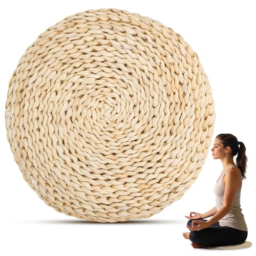Sewroro Tatami Floor Pillow Round Straw Woven Padded Sitting Cushion Japanese Style Seat Pillow Floor Straw Mat Meditating Furniture Floor Mat for Home Temple 30cm