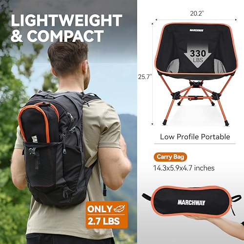MARCHWAY Lightweight Folding Camping Chair with Spring Lock, Stable Compact Portable for Outdoor Camp, Travel, Beach, Picnic, Festival, Hiking, Backpacking (Lowback Orange) - color: Lowback Orange