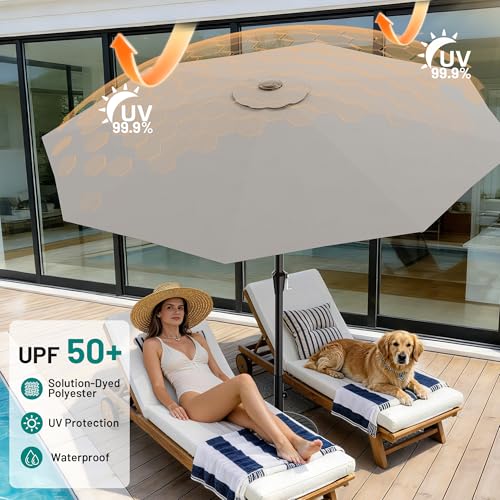 AreShark 10 FT Outdoor Patio Umbrella, Patio Table Umbrella with Push Button Tilt and Crank, Outdoor Patio Umbrellas with 8 Fiberglass Ribs, Patio Umbrellas for Market, Garden, Pool (Light Gray) - color: Light Gray