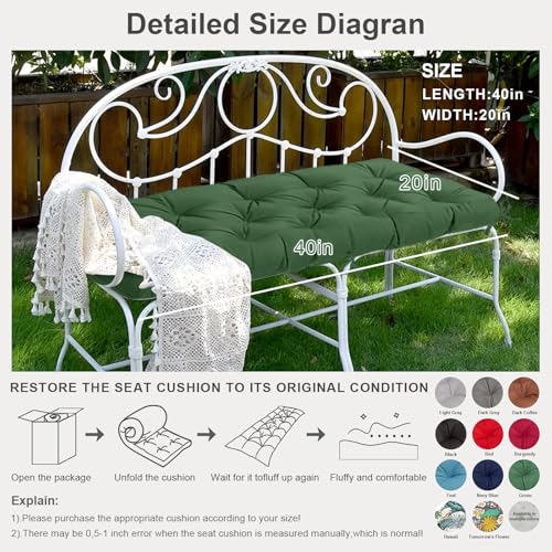Outdoor Chair Cushions, Waterproof Tufted Bench Cushion for Outdoor Furniture, Garden Recliner Seat Cushions Waterproof Sofa Pads 40" x 20", Dark Grey, 1 Pack - color: Dark Grey