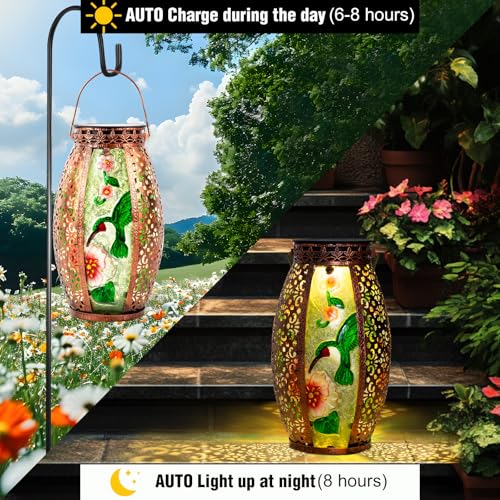 Larekook Hummingbird Solar Lantern Outdoor Waterproof,13" Large Hanging Lantern Decorative,Metal Hummingbird Solar Lights for Yard Table Porch Patio Garden Decor,Birthday Gifts for Women Mom - style: Hummingbird