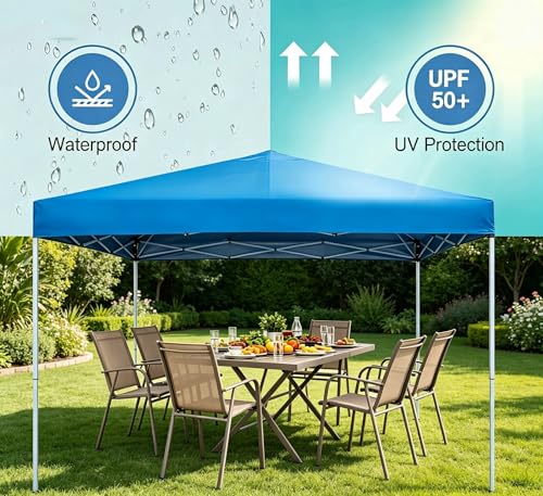 ZENY 10x10 Pop Up Canopy Tent Easy Set-up Outdoor Patio Canopy Adjustable Straight Leg Heights Instant Shelter with Wheeled Bag, Ropes - style: 10x10ft-Blue