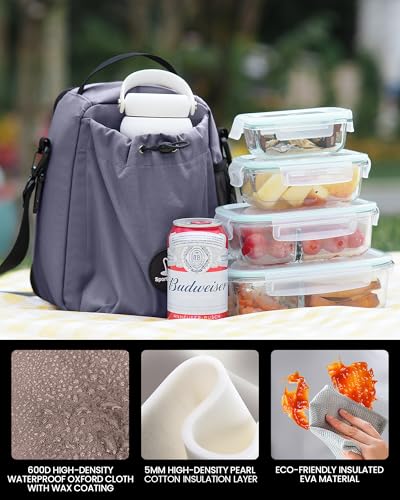 Sports rabbit Insulated Lunch Bag for Men – Front Pocket Compatible with 40/30OZ YETI Bottles – Leakproof Cooler Tote, Water-Resistant Wax-Coated Oxford – Perfect for Work, Travel, Picnics (Gray) - color: Gray