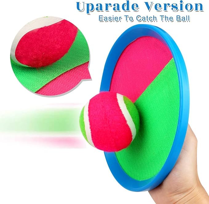 Toss and Catch Game Set - 4 Paddles, 4 Balls and 1 Storage Bag - Great Outdoor Toys/Gifts for Kids - Classic Beach and Yard Games (Green and Red) - color: Green and Red