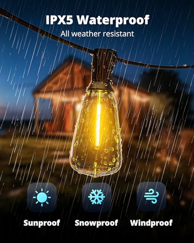 VIPAR Outdoor String Lights, 100FT 52 ST38 Bulbs Patio Lights Outdoor Waterproof, Shatterproof Vintage Edison LED Outside Hanging Light for Backyard, Porch, Garden, Deck, Bistro, 2700K Dimmable - size: 100FT(50 Sockets)