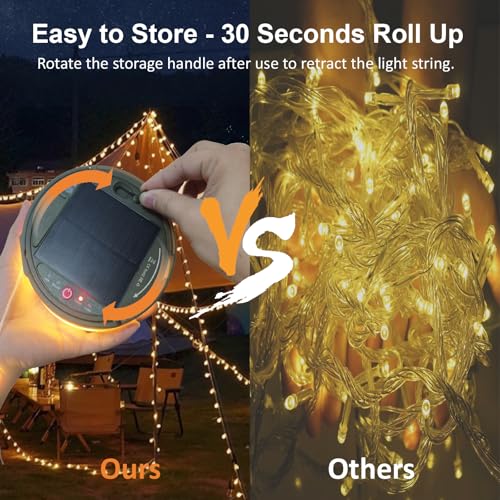 Solar Camping String Lights, 39.4FT Portable Waterproof Camping Light with 8 Lighting Modes, Solar Powered and USB Rechargeable Tent Lantern with Remote Control for Camping, Yard, Garden and Hiking - size: 1 Pack